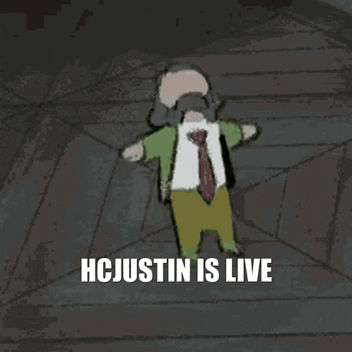 a cartoon drawing of a man with the words hcjustin is live