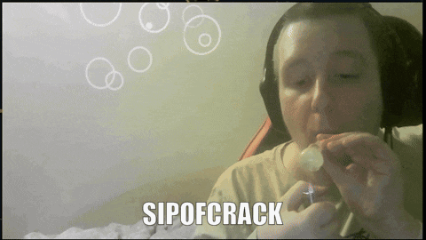a man wearing headphones is holding a bubble with the words sipofcrack written below him