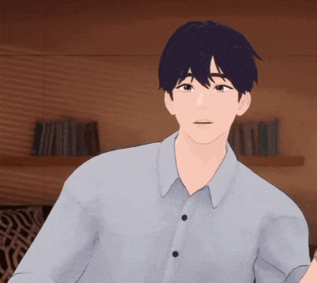 a 3d model of a man with blue hair and a white shirt
