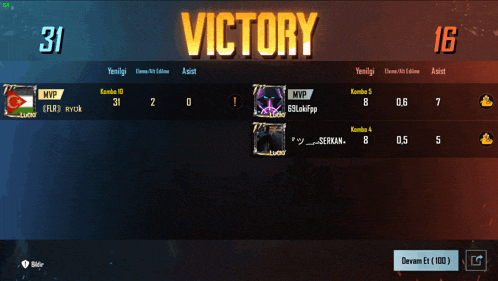 a computer screen displays a victory score of 31-16
