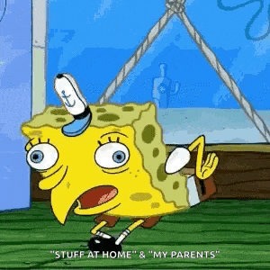 spongebob squarepants is talking about stuff at home and his parents in a cartoon .