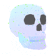 a skull with a blue background and green dots on it 's face .
