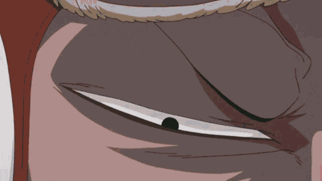 a close up of a person 's face with a white eye