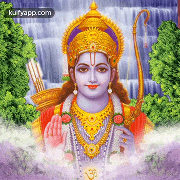 a painting of a deity with a waterfall in the background and kulfyapp.com written on the bottom