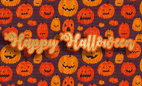 a purple background with pumpkins and the words happy halloween on top