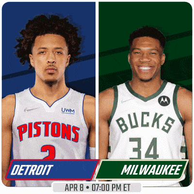 a pistons player and a buck 's player are shown on a poster