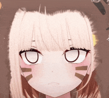 a close up of a cartoon character with white hair