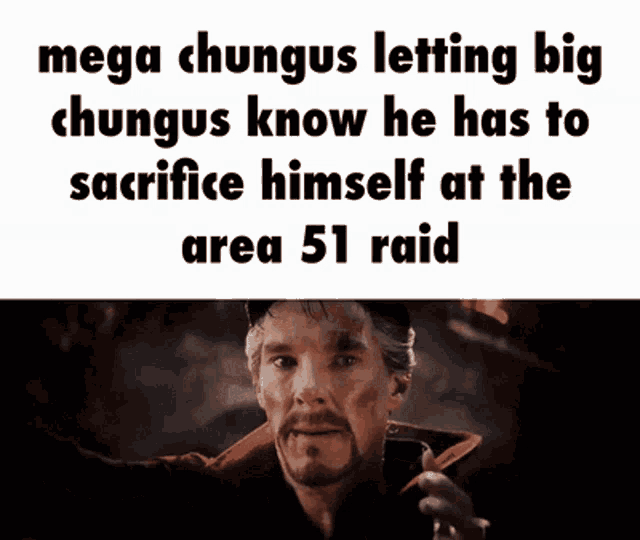 mega chungus letting big chungus know he has to sacrifice himself at the area 51 raid