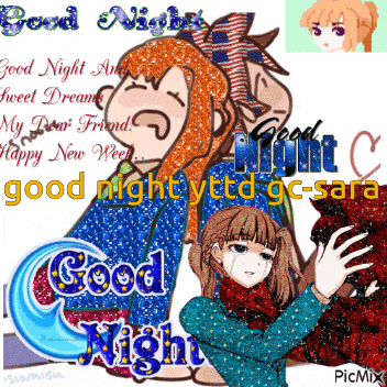 a good night greeting with a girl and a bear