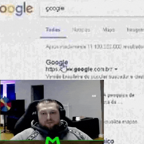 a man wearing headphones is sitting in front of a google search bar .