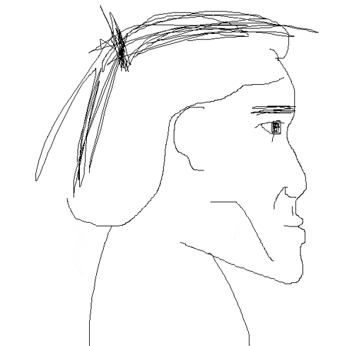 a black and white drawing of a man with a beard