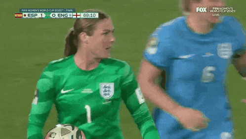 a soccer game is being played between esp and england