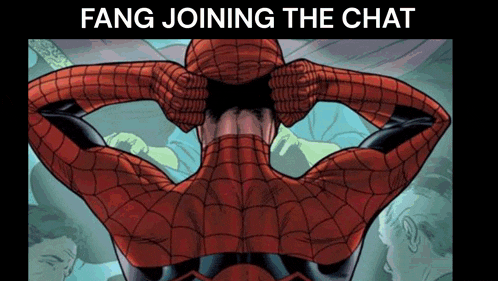 a poster of a spider man with the words fang joining the chat below him