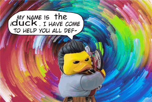 a rubber duck with a speech bubble that says my name is the duck