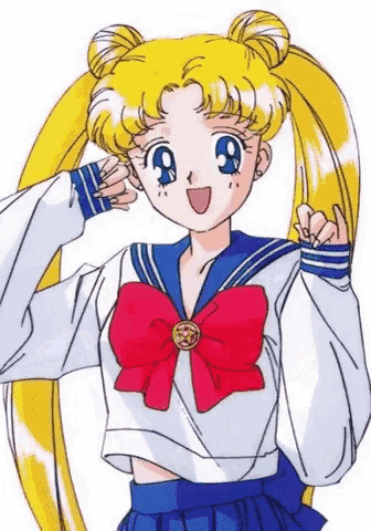 a girl in a sailor suit with a red bow on her neck