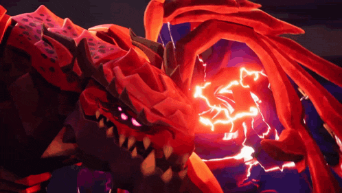 a red dragon with a lightning bolt coming out of its mouth