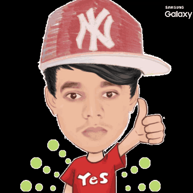 a cartoon of a man wearing a ny hat and a yes shirt
