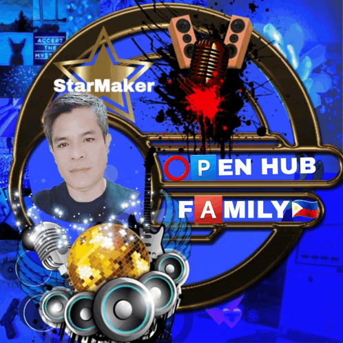 a starmaker logo with a picture of a man in the center
