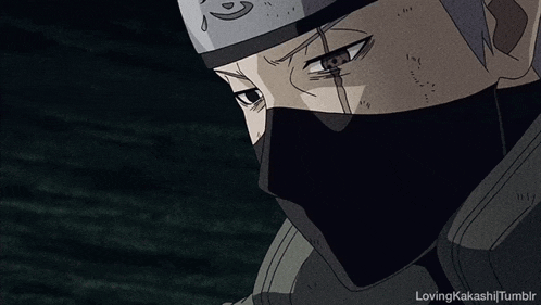 a close up of a person 's face with the words loving kakashi tumblr on the bottom right