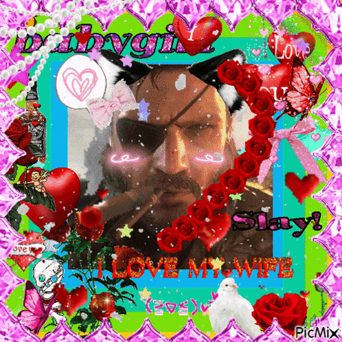 a picture of a man with a cat ear and the words " i love my wife " on the bottom