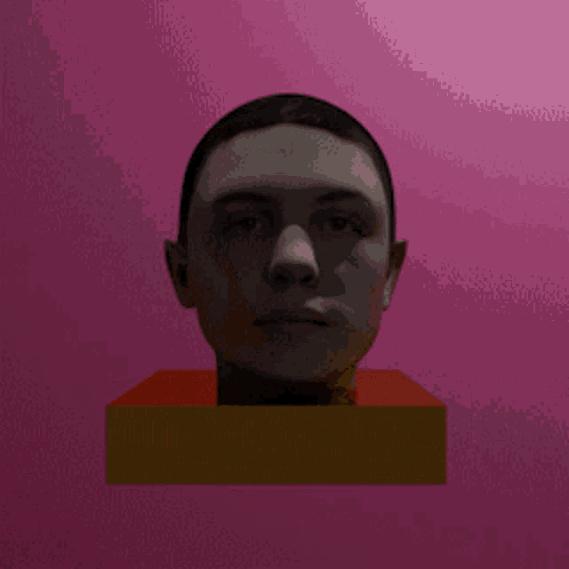 a 3d rendering of a man 's head on a cube