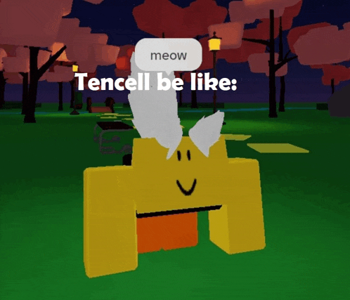 a cartoon character with a speech bubble that says meow on it