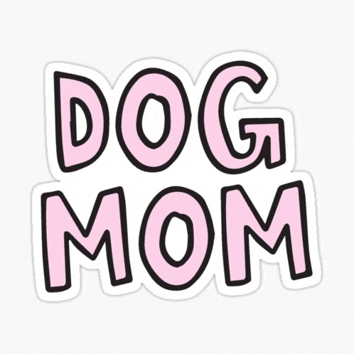 a pink and black sticker that says dog mom