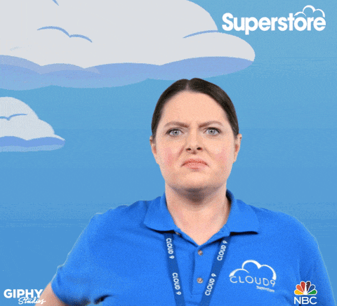 a woman is wearing a blue shirt that says clouds