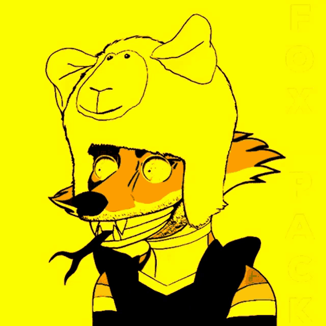 a cartoon of a fox wearing a bear hat