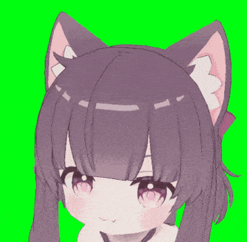 a girl with cat ears giving the middle finger on a green screen