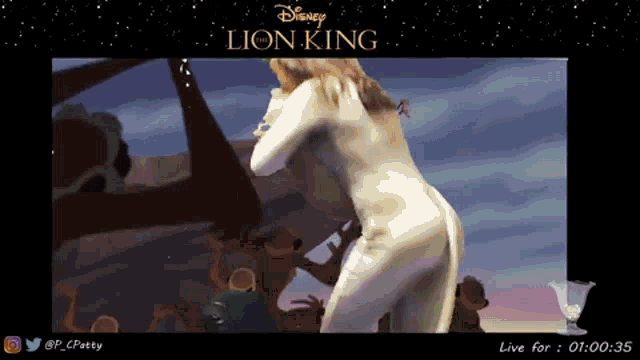 a disney lion king poster with a woman in a white outfit