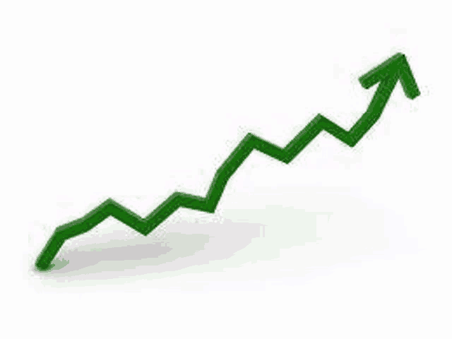 a green graph with an arrow pointing up on a white background .