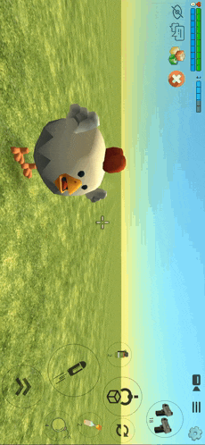 a screen shot of a game with a chicken in the middle