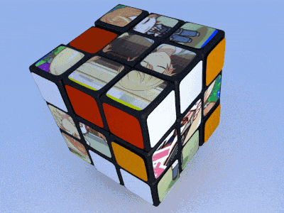 a rubik 's cube with a collage of anime characters on it