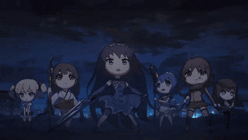 a little girl with a sword in her hand is surrounded by a blue lightning circle .