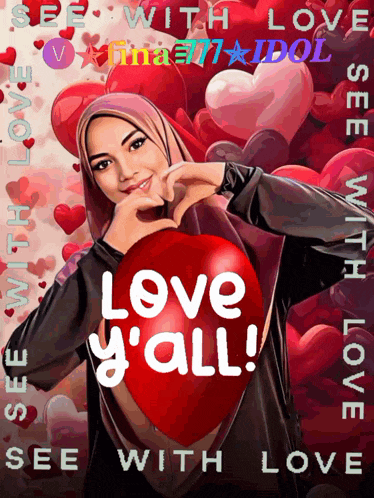 a picture of a woman with a heart and the words love y'all on it