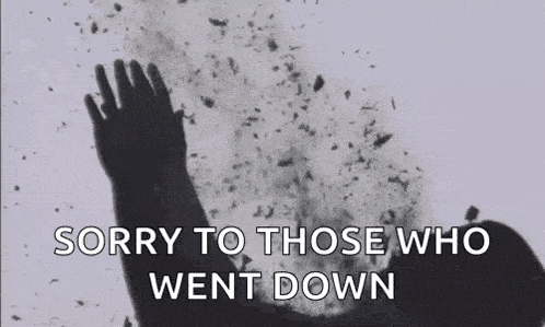 a silhouette of a person with their hand up in the air with the words `` sorry to those who went down ''