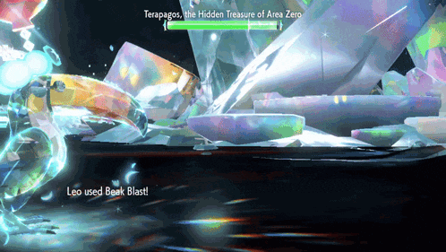 a screenshot of a video game with the words terapagos the hidden treasure of area zero