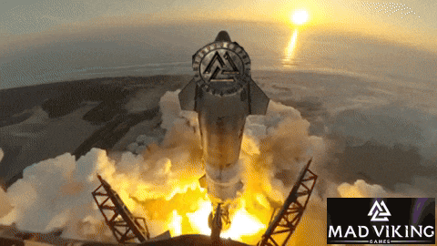 an advertisement for mad viking games shows a rocket launching into space
