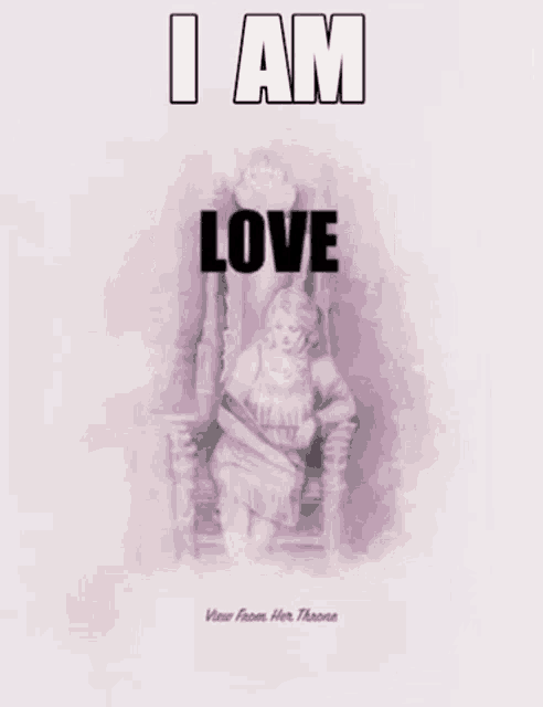 a poster that says i am compassionate with a picture of a woman sitting on a throne