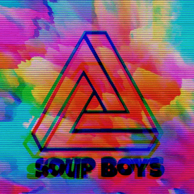 a colorful logo for soup boys with a triangle
