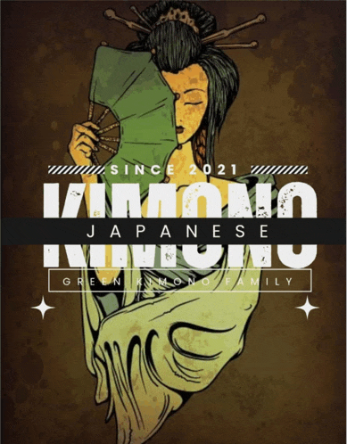 an illustration of a geisha holding a fan and the words since 2021