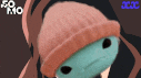 a cartoon character wearing a pink beanie with a sad look on his face .