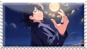 a man with long hair is reaching for the moon