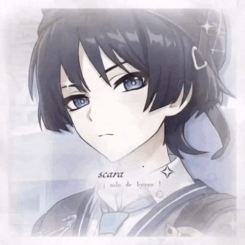 a drawing of a boy with scara written on the bottom right