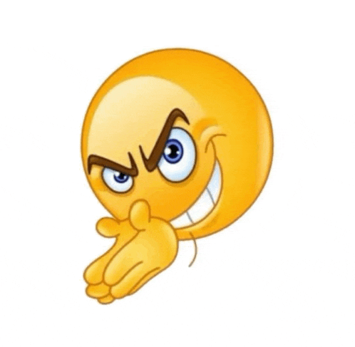 a cartoon smiley face with an angry look on its face and a hand pointing at it .