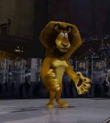 a cartoon lion is standing in front of a police line .