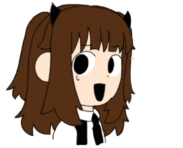 a cartoon drawing of a girl with horns and a surprised look on her face