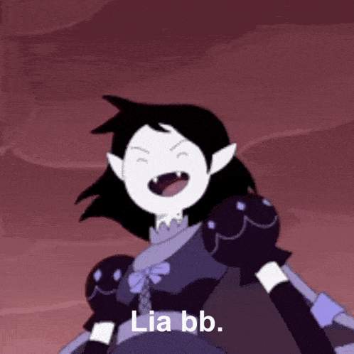a cartoon character says lia bb on a purple background