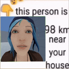 a picture of a girl with blue hair and the words " this person is 98 km near your house "